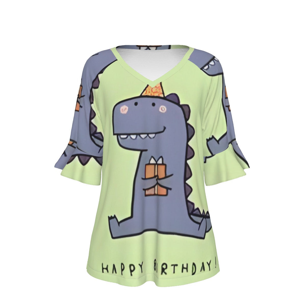 All-Over Print V-neck Women's T-shirt With Bell Sleeve