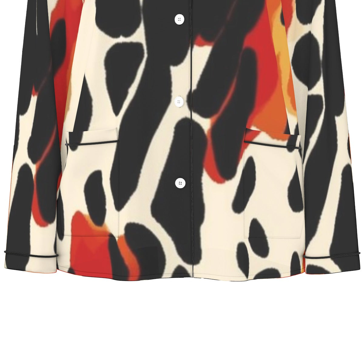 All-Over Print Women's Long Sleeve Pajama Set With Black Contrast Piping