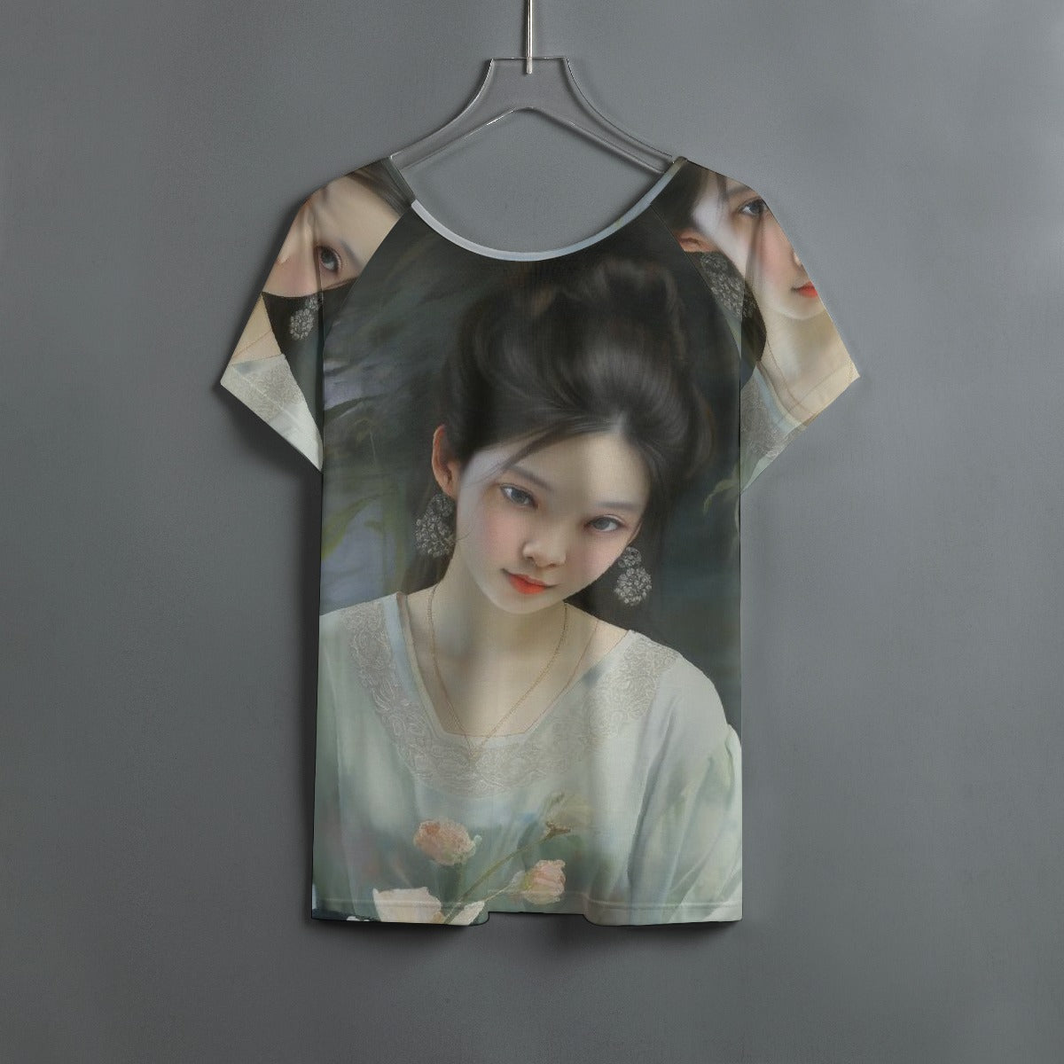 All-Over Print Women's Round Neck T-shirt With Raglan Sleeve