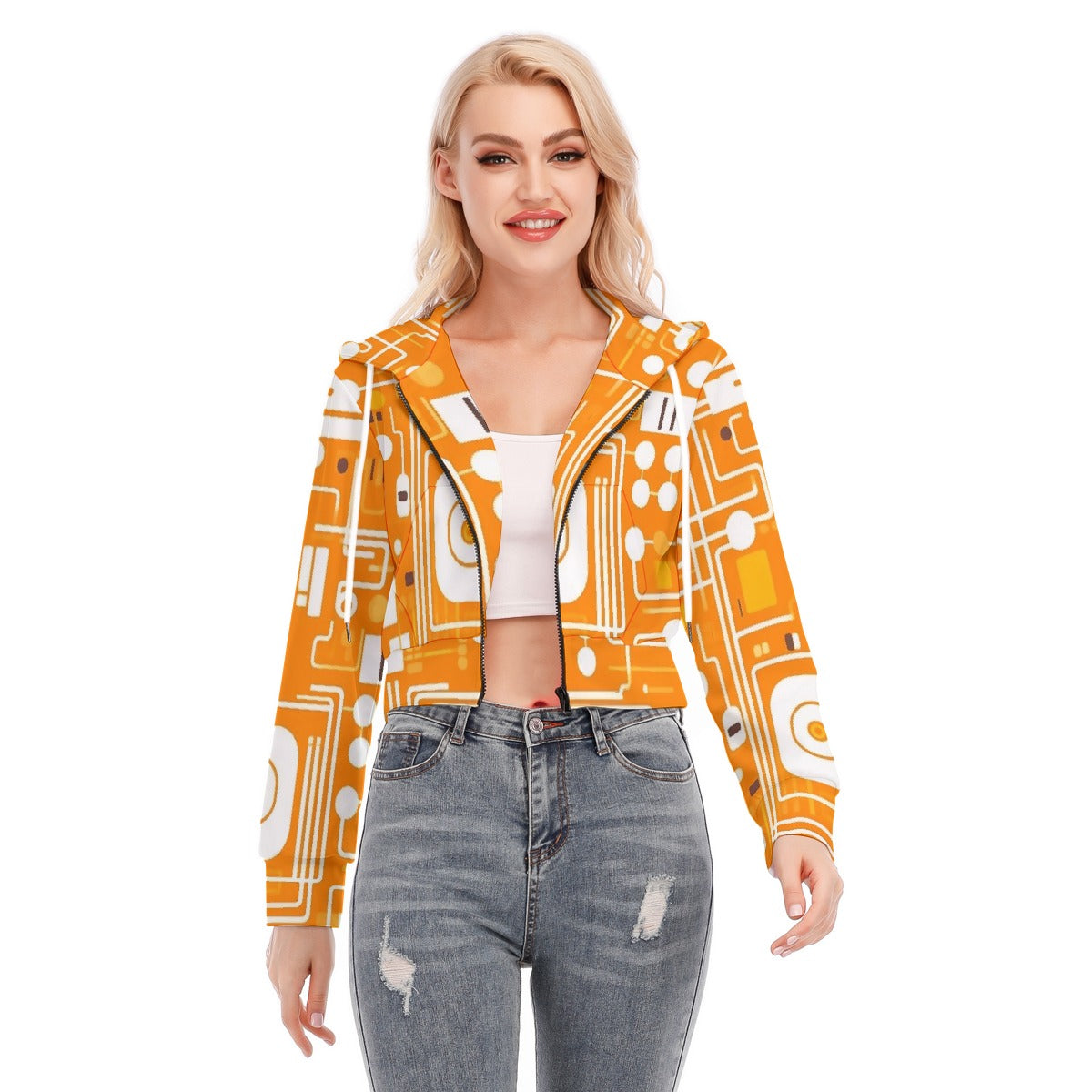 All-Over Print Women's Crop Top Hoodie With Zipper Closure