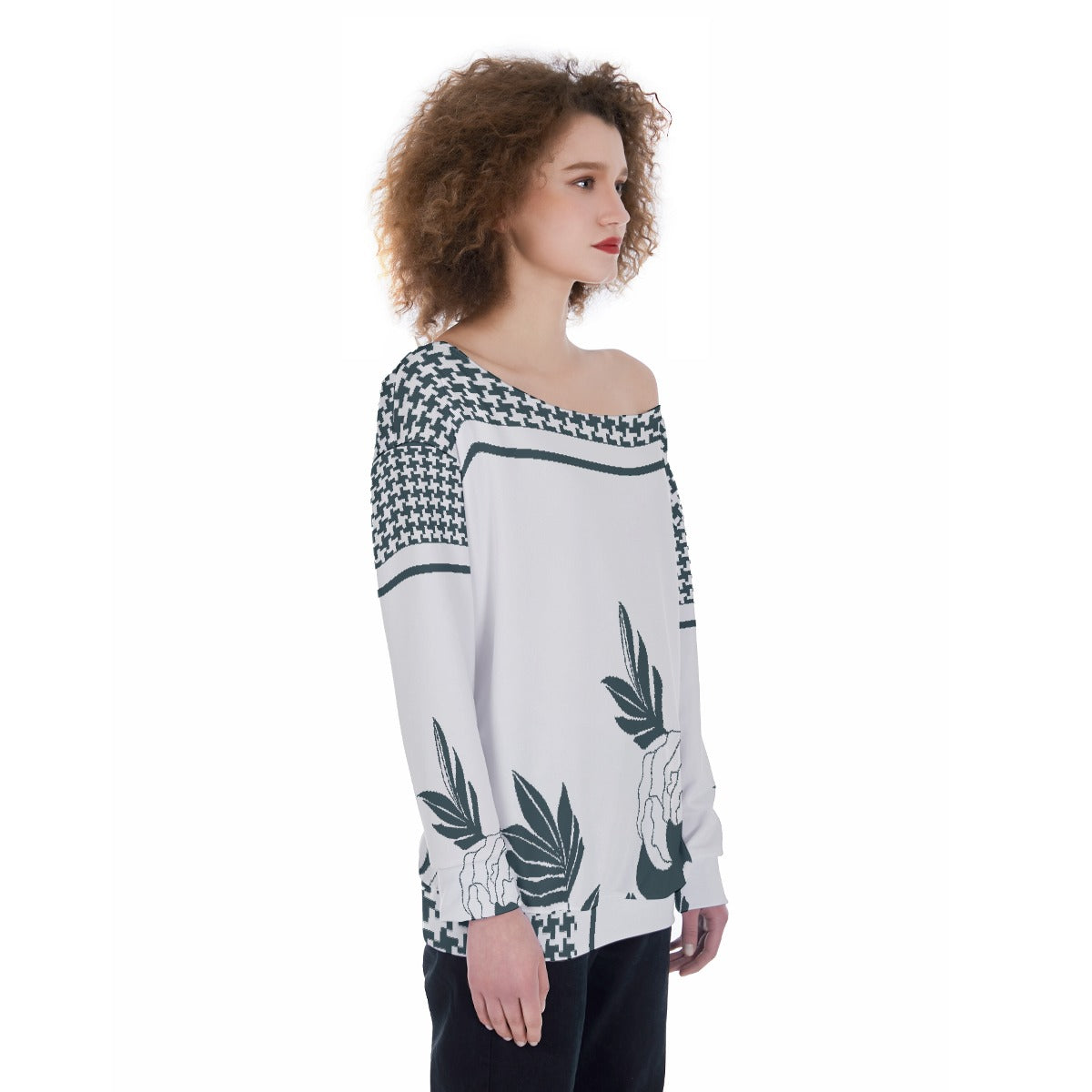 All-Over Print Oversized Women's Off-Shoulder Sweatshirt