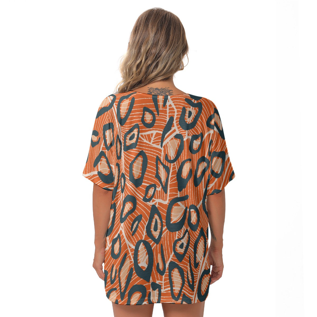 All-Over Print Women's Bat Sleeves V-Neck Blouse