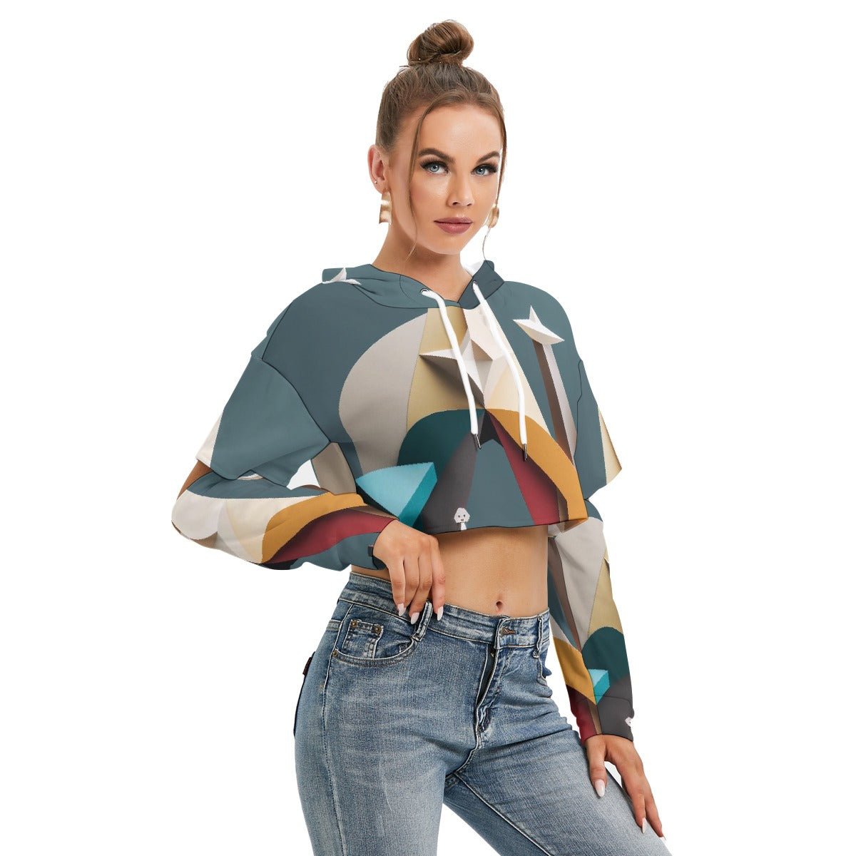 All-Over Print Women's Heavy Fleece Hoodie With Hollow Out Sleeve