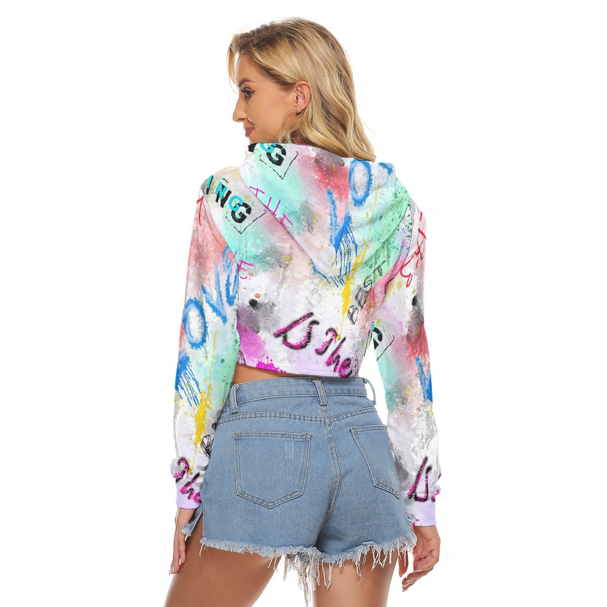 All-Over Print Women's Crop Top Hoodie|Velvet