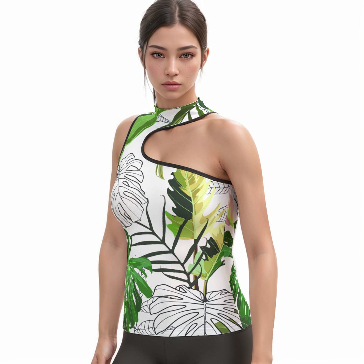 All-Over Print Women's Halter Sleeveless Asymmetrical Tank Top