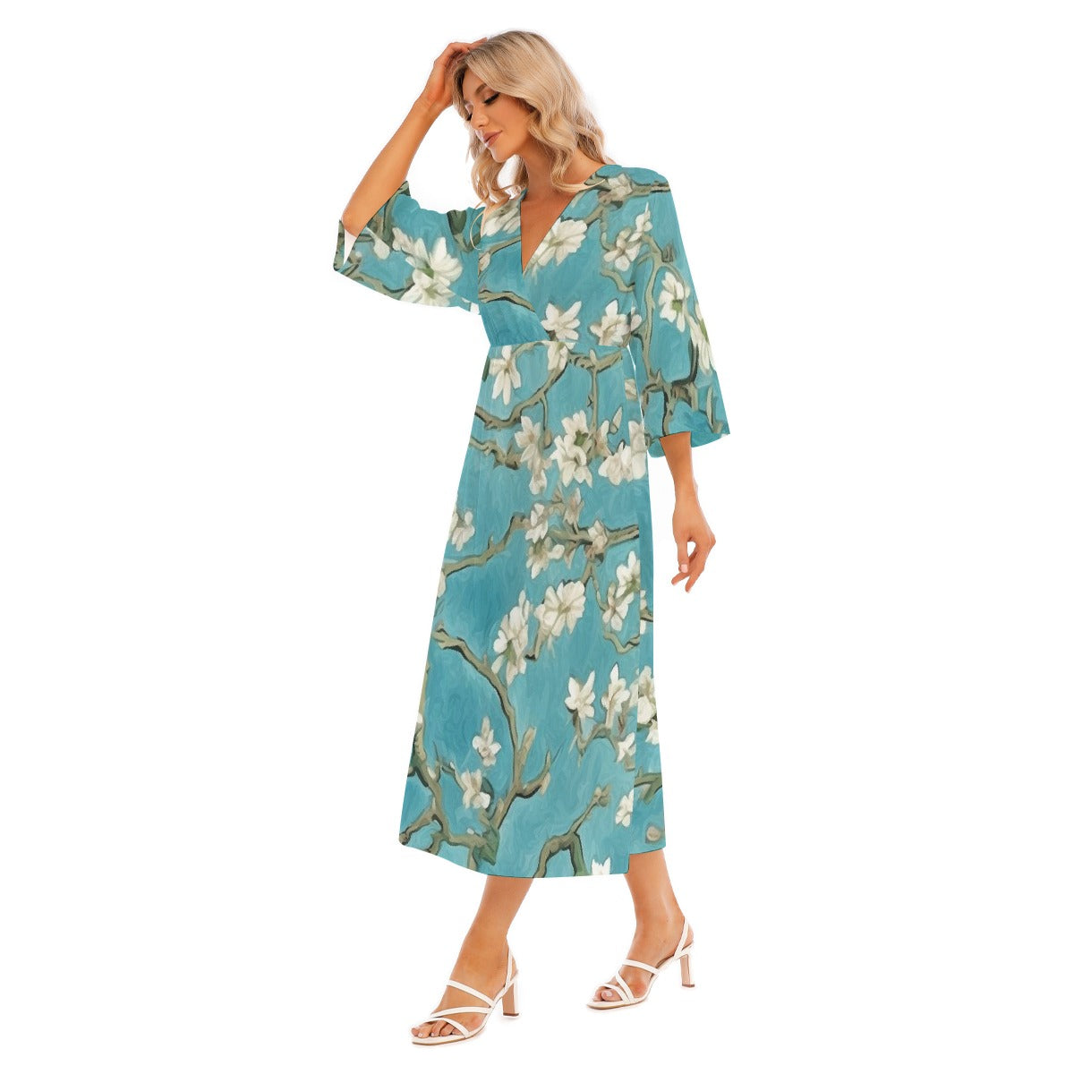All-Over Print Women's Mid-Sleeve Long Dress