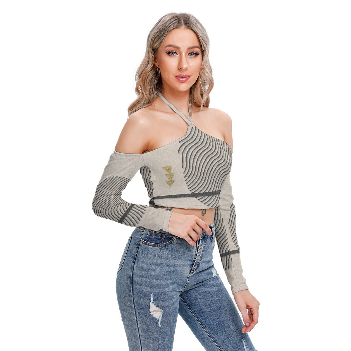 All-Over Print Women's Halter Lace-up Top