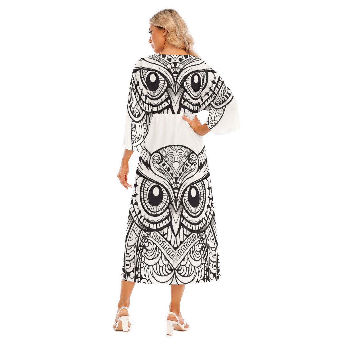 All-Over Print Women's Mid-Sleeve Long Dress