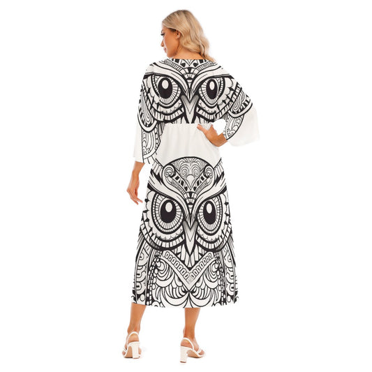 All-Over Print Women's Mid-Sleeve Long Dress