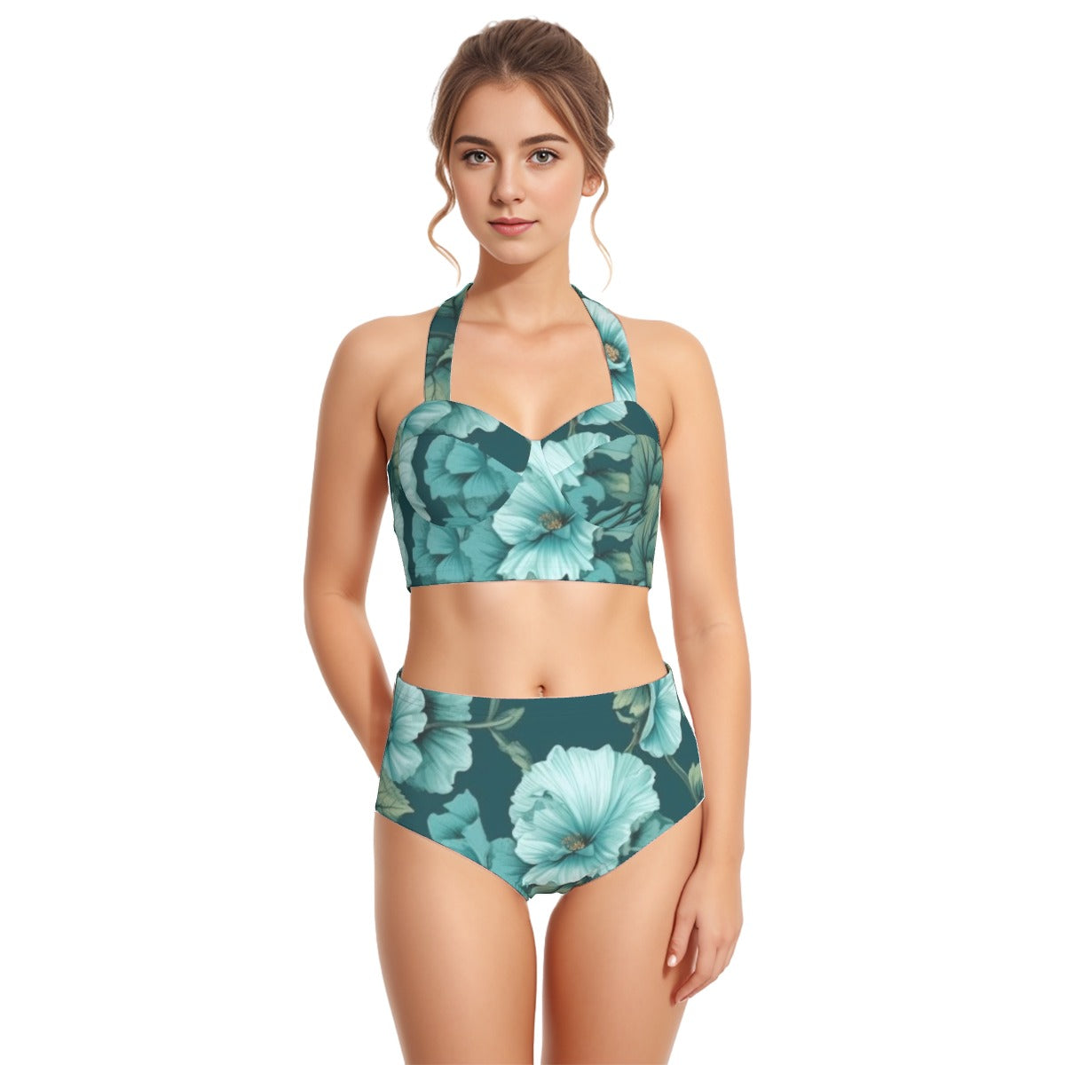 All-Over Print Women's Swimsuit Set With Halter