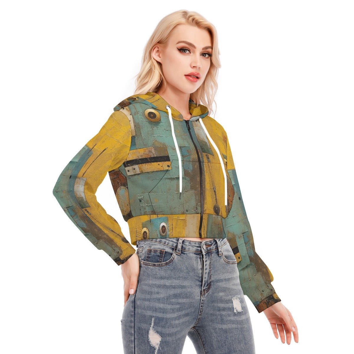 All-Over Print Women's Crop Top Hoodie With Zipper Closure