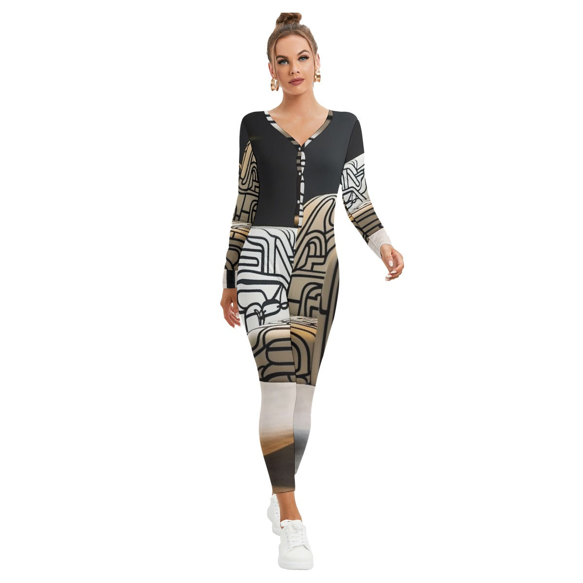 All-Over Print Women's Plunging Neck Jumpsuit