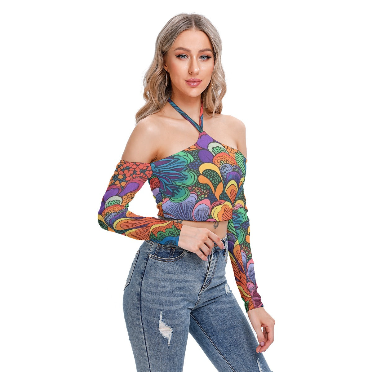 All-Over Print Women's Halter Lace-up Top