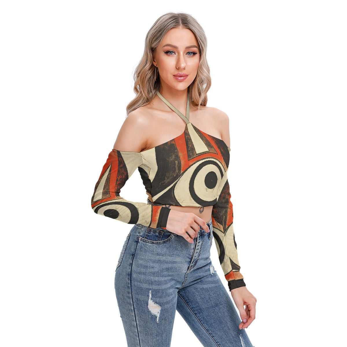 All-Over Print Women's Halter Lace-up Top