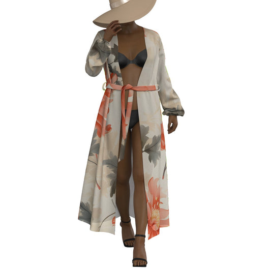 All-Over Print Women's Lace-up Chiffon Robe
