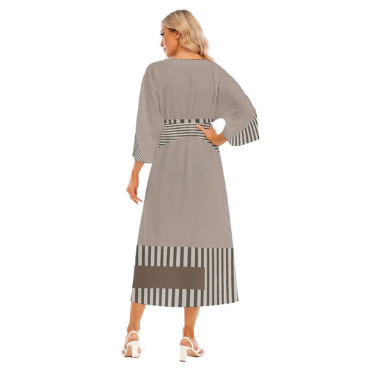 All-Over Print Women's Mid-Sleeve Long Dress