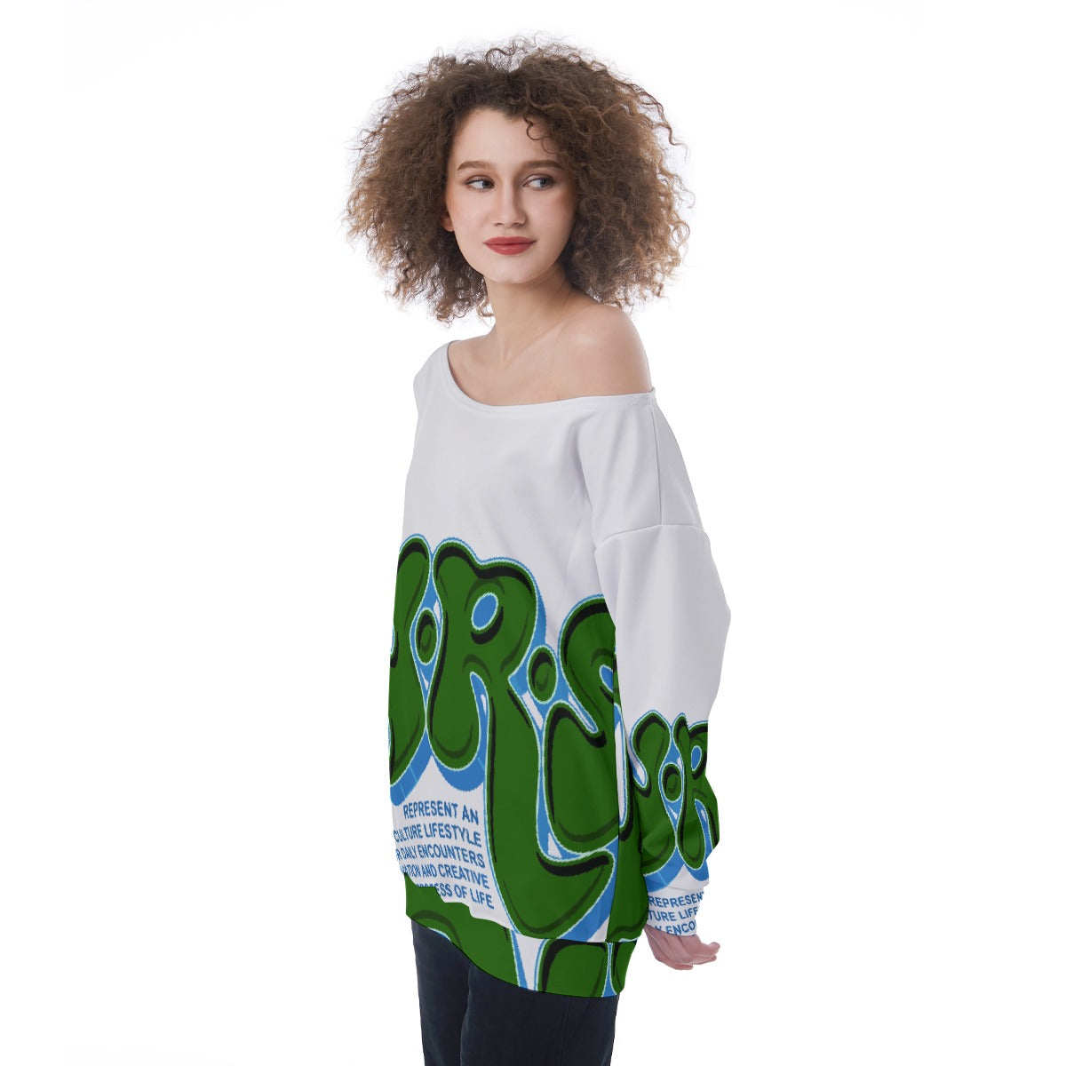 All-Over Print Oversized Women's Off-Shoulder Sweatshirt