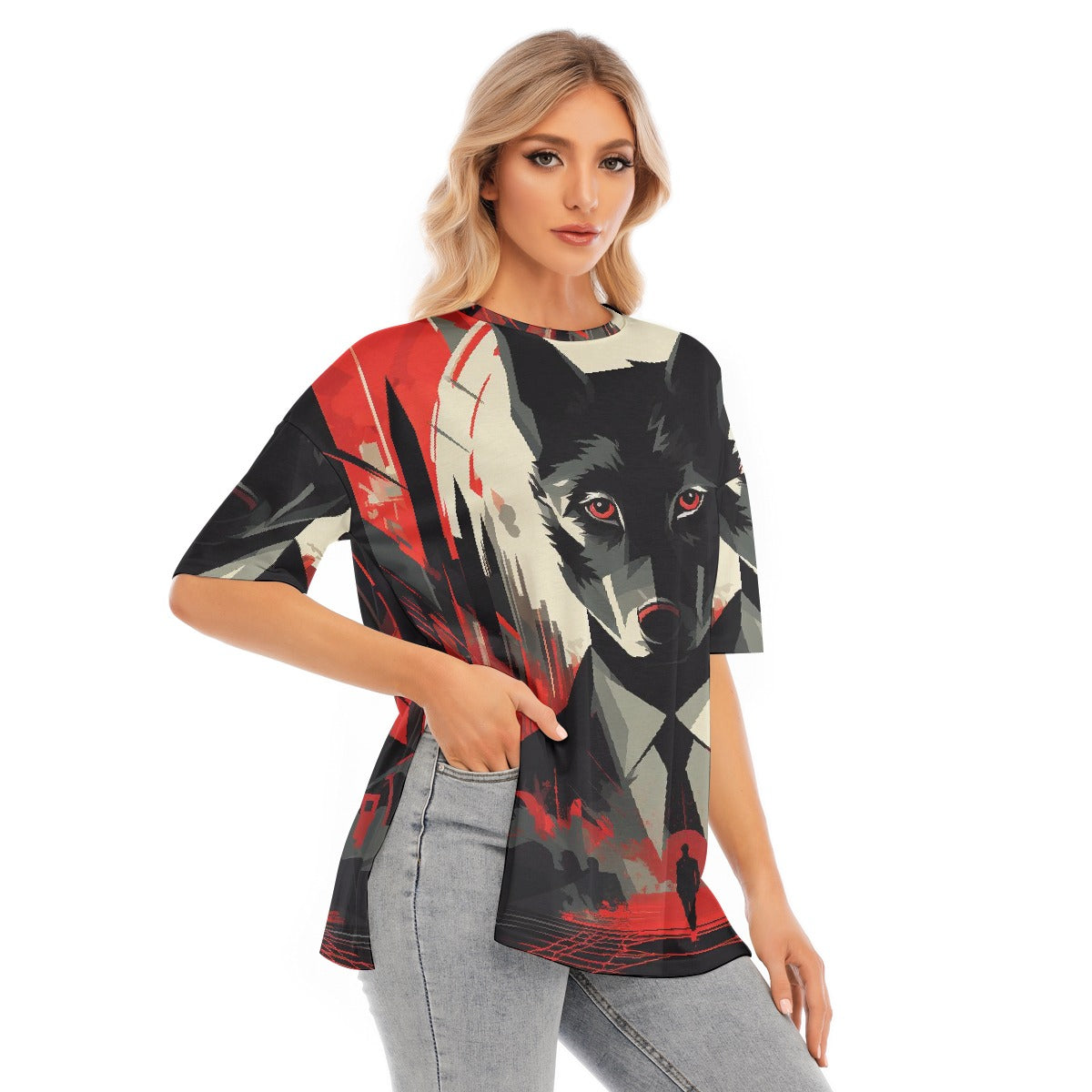All-Over Print Women's Short Sleeves T-shirt With Hem Split
