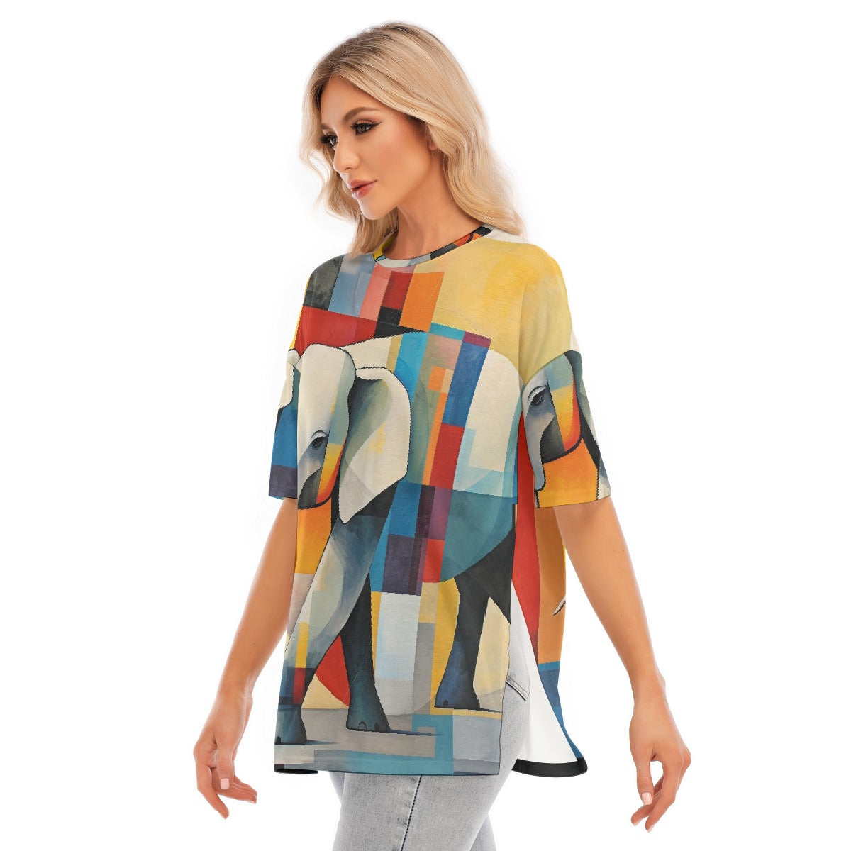 All-Over Print Women's Short Sleeves T-shirt With Hem Split