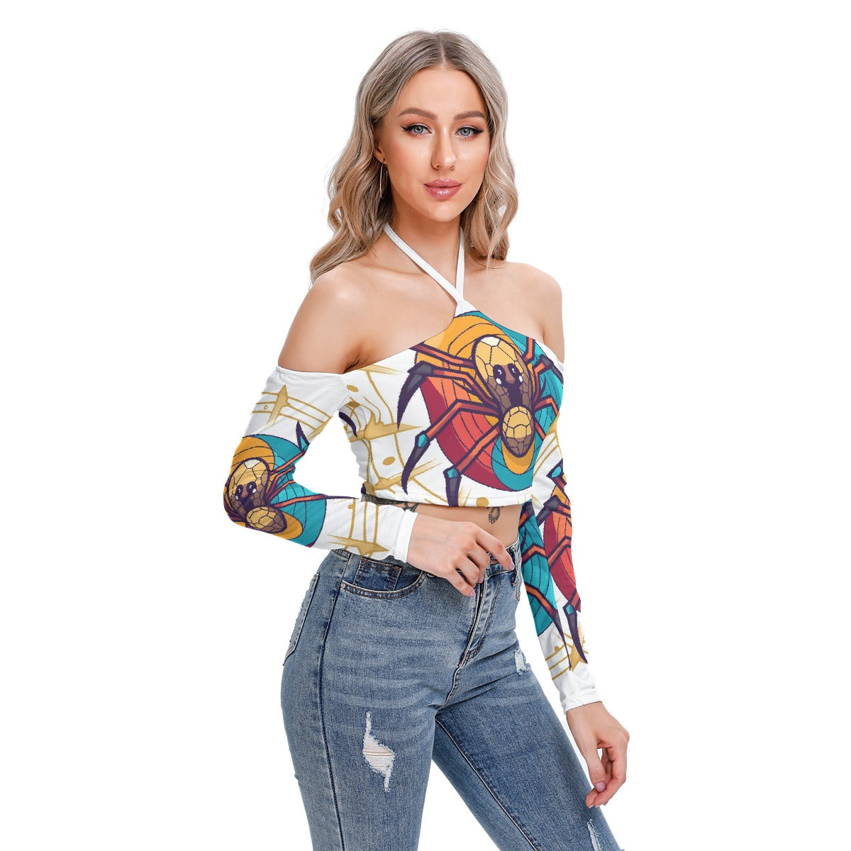 All-Over Print Women's Halter Lace-up Top