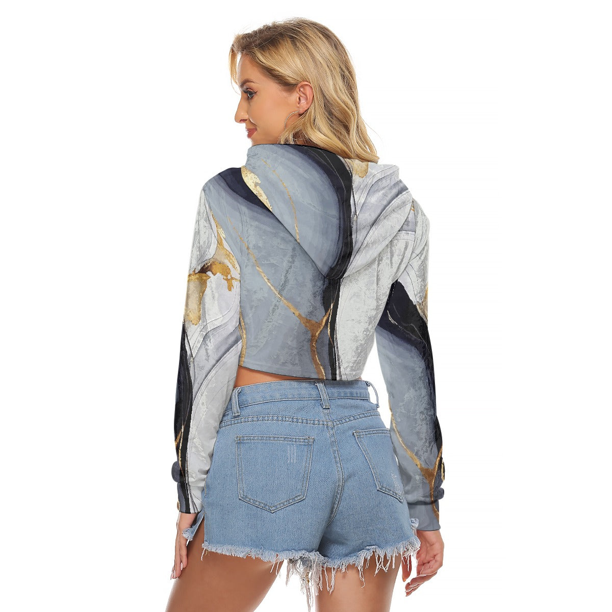 All-Over Print Women's Crop Top Hoodie|Velvet