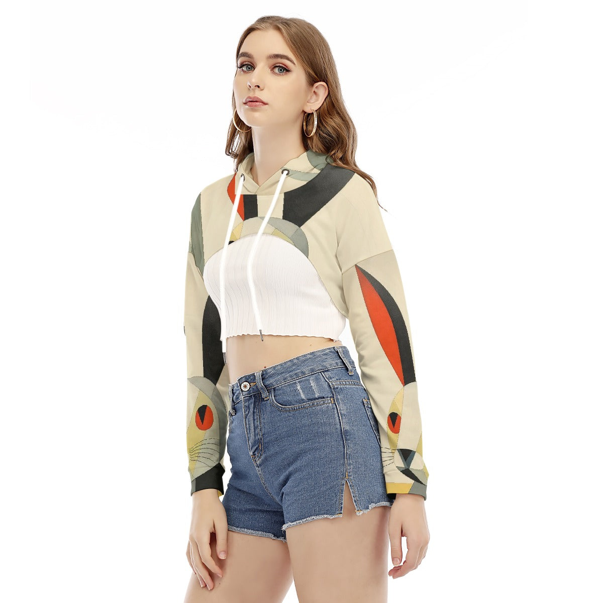 All-Over Print Women's Smock Short Hoodie With Long Sleeve