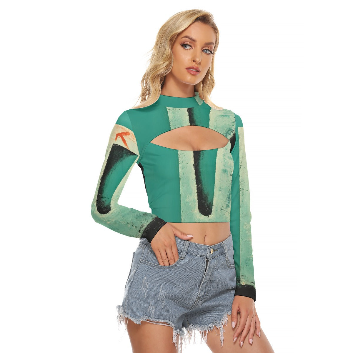 All-Over Print Women's Hollow Chest Keyhole Tight Crop Top