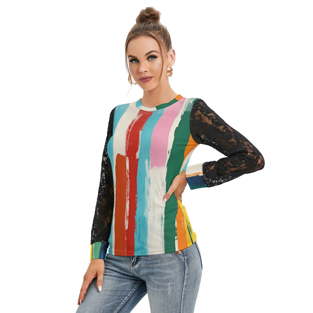 All-Over Print Women's T-shirt And Sleeve With Black Lace