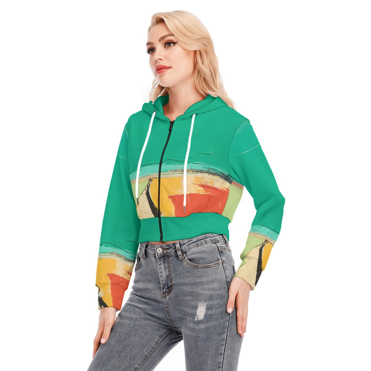 All-Over Print Women's Crop Top Hoodie With Zipper Closure