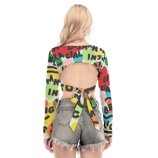 All-Over Print Women's Back Hollow T-shirt With Strap