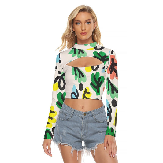 All-Over Print Women's Hollow Chest Keyhole Tight Crop Top