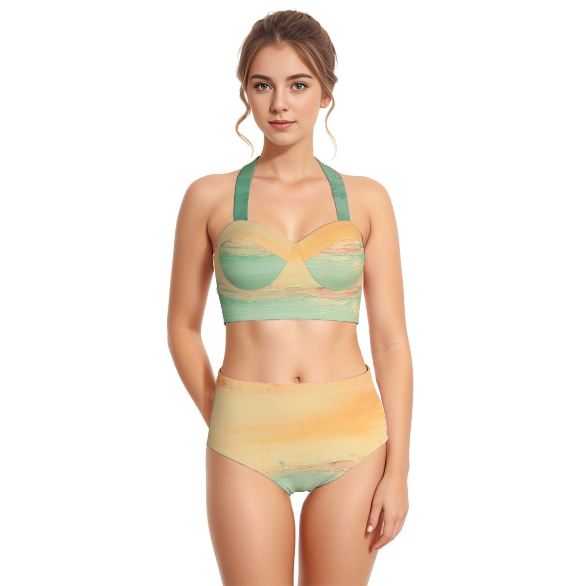 All-Over Print Women's Swimsuit Set With Halter
