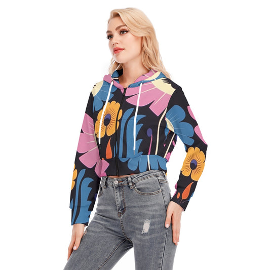 All-Over Print Women's Crop Top Hoodie With Zipper Closure