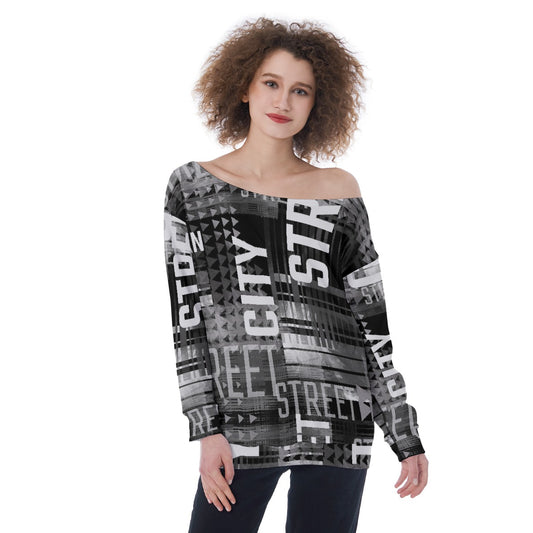 All-Over Print Oversized Women's Off-Shoulder Sweatshirt