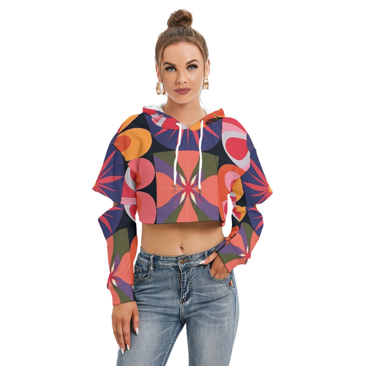 All-Over Print Women's Heavy Fleece Hoodie With Hollow Out Sleeve