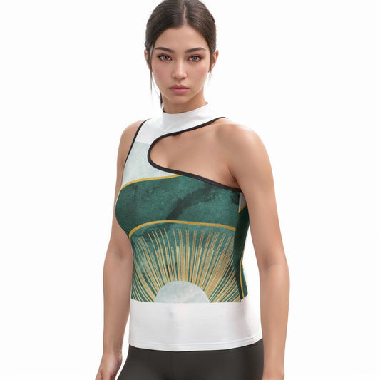 All-Over Print Women's Halter Sleeveless Asymmetrical Tank Top