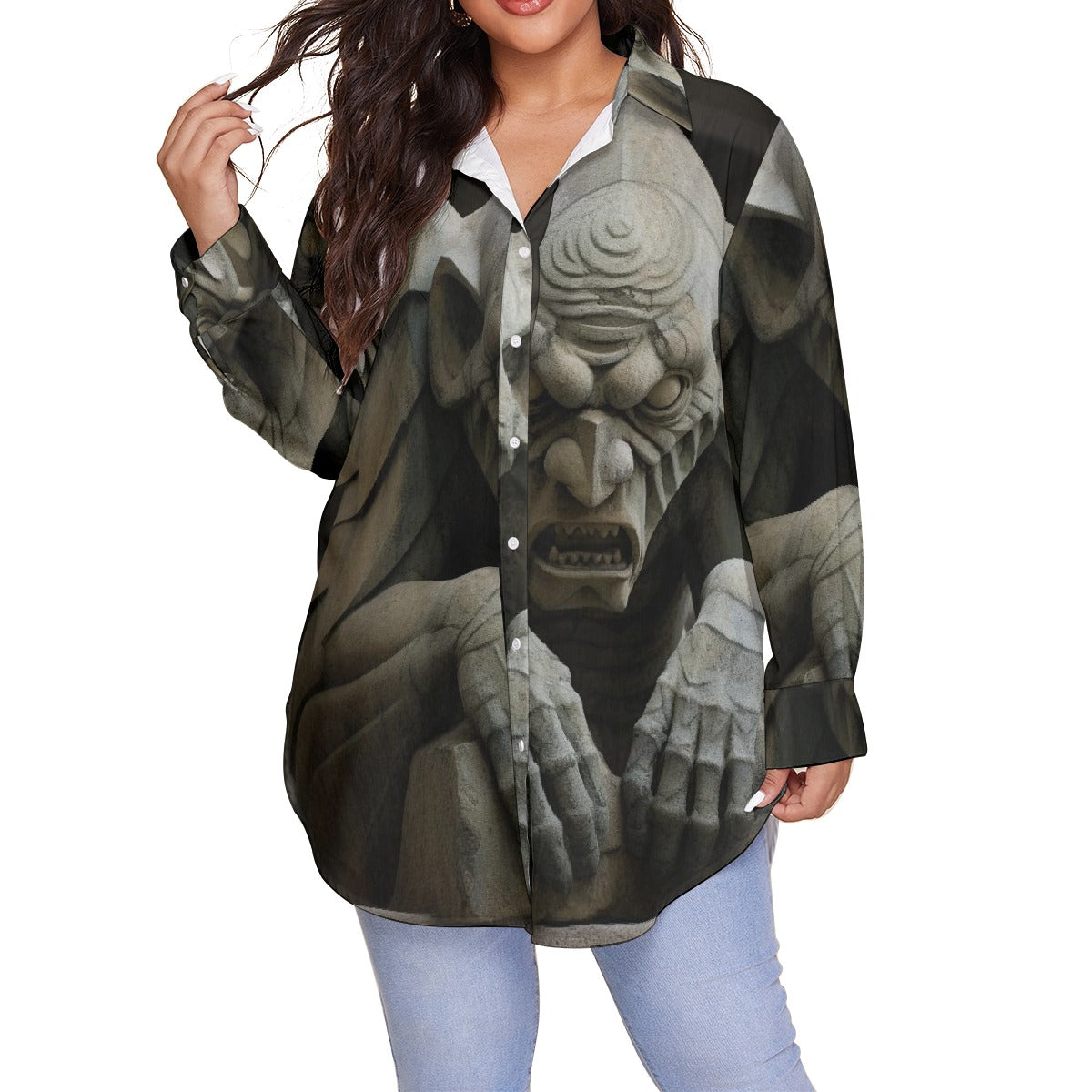 All-Over Print Women's Shirt With Long Sleeve(Plus Size)