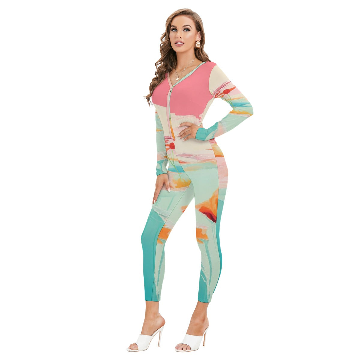 All-Over Print Women's Plunging Neck Jumpsuit