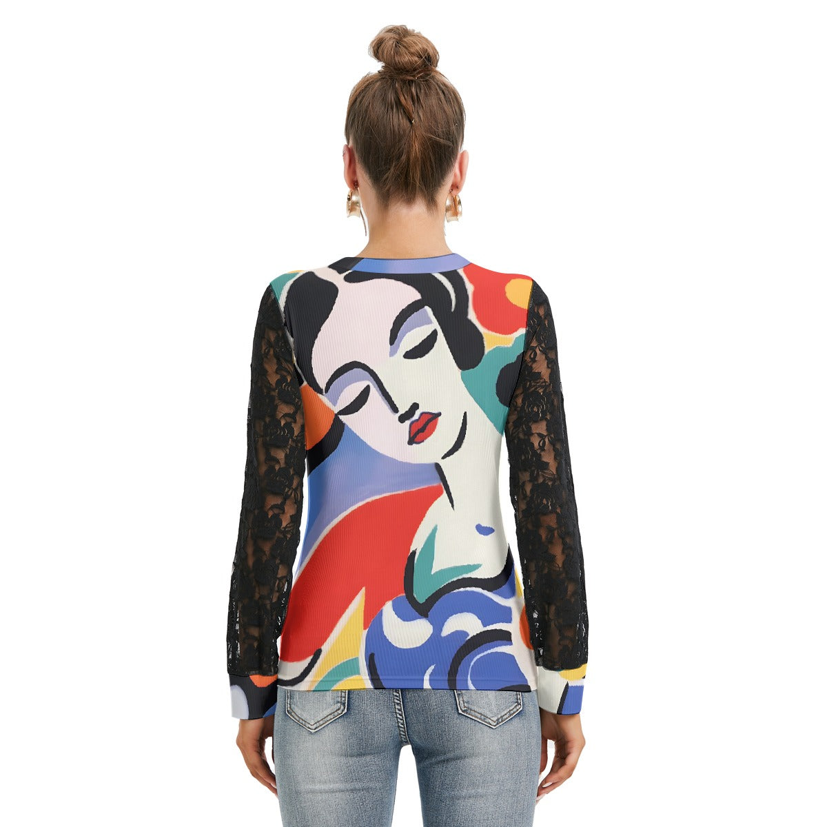 All-Over Print Women's T-shirt And Sleeve With Black Lace