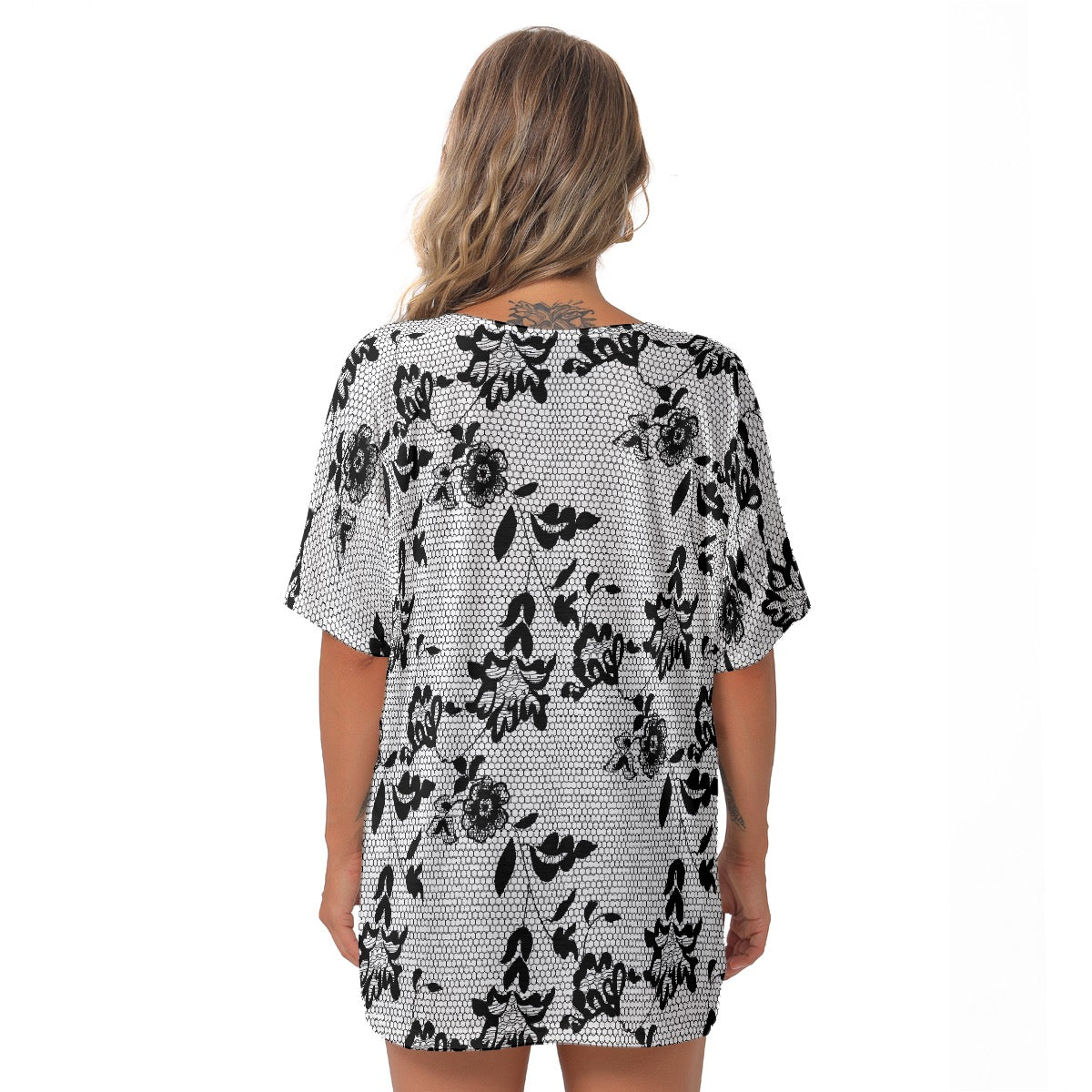 All-Over Print Women's Bat Sleeves V-Neck Blouse