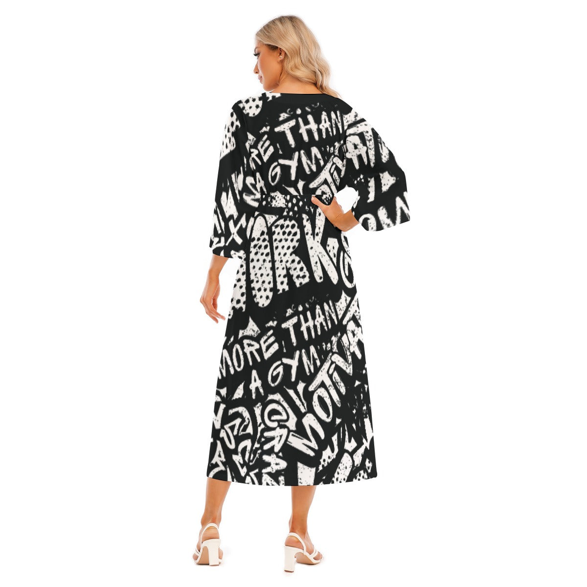 All-Over Print Women's Mid-Sleeve Long Dress