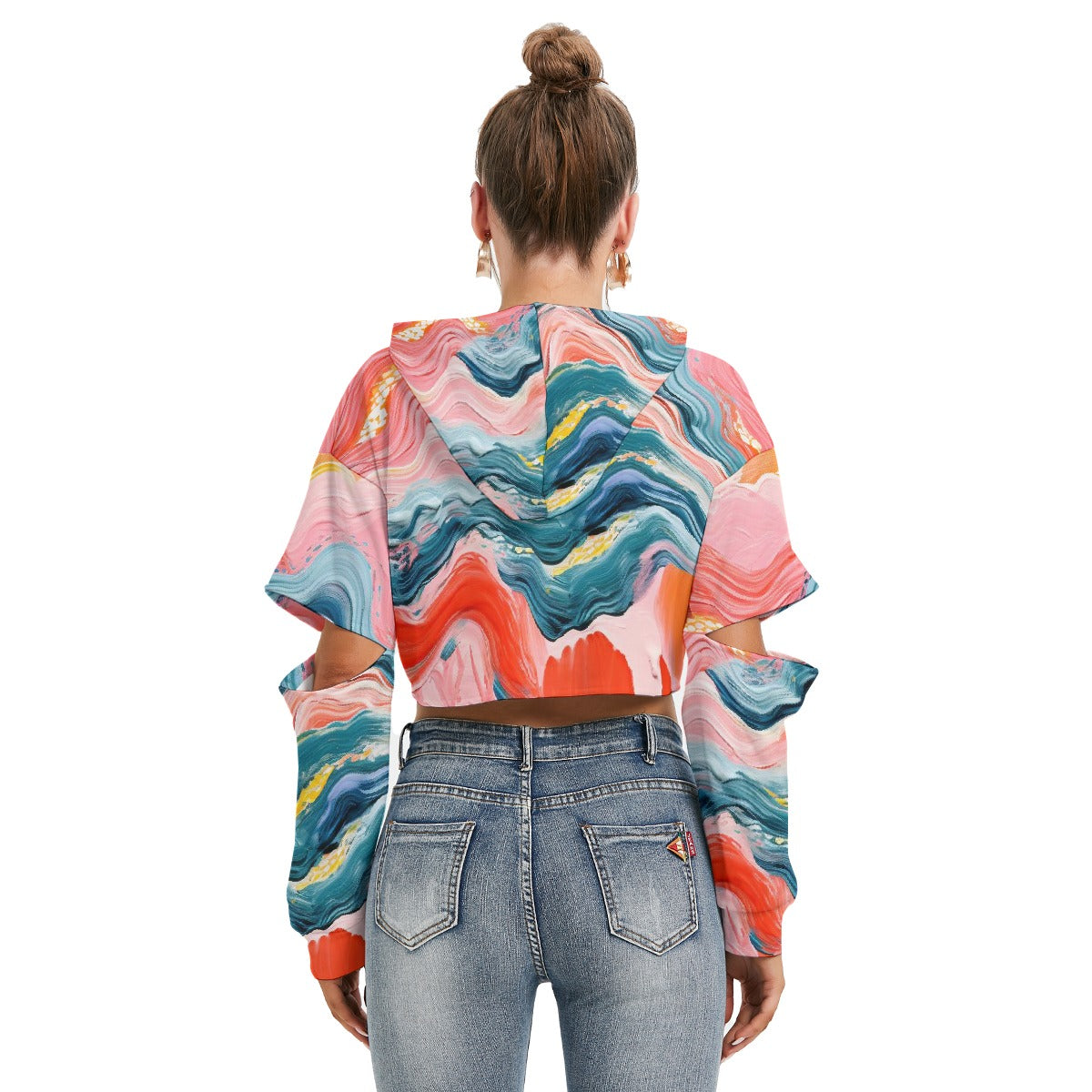 All-Over Print Women's Heavy Fleece Hoodie With Hollow Out Sleeve