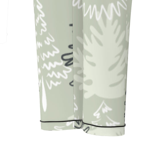 All-Over Print Women's Long Sleeve Pajama Set With Black Contrast Piping