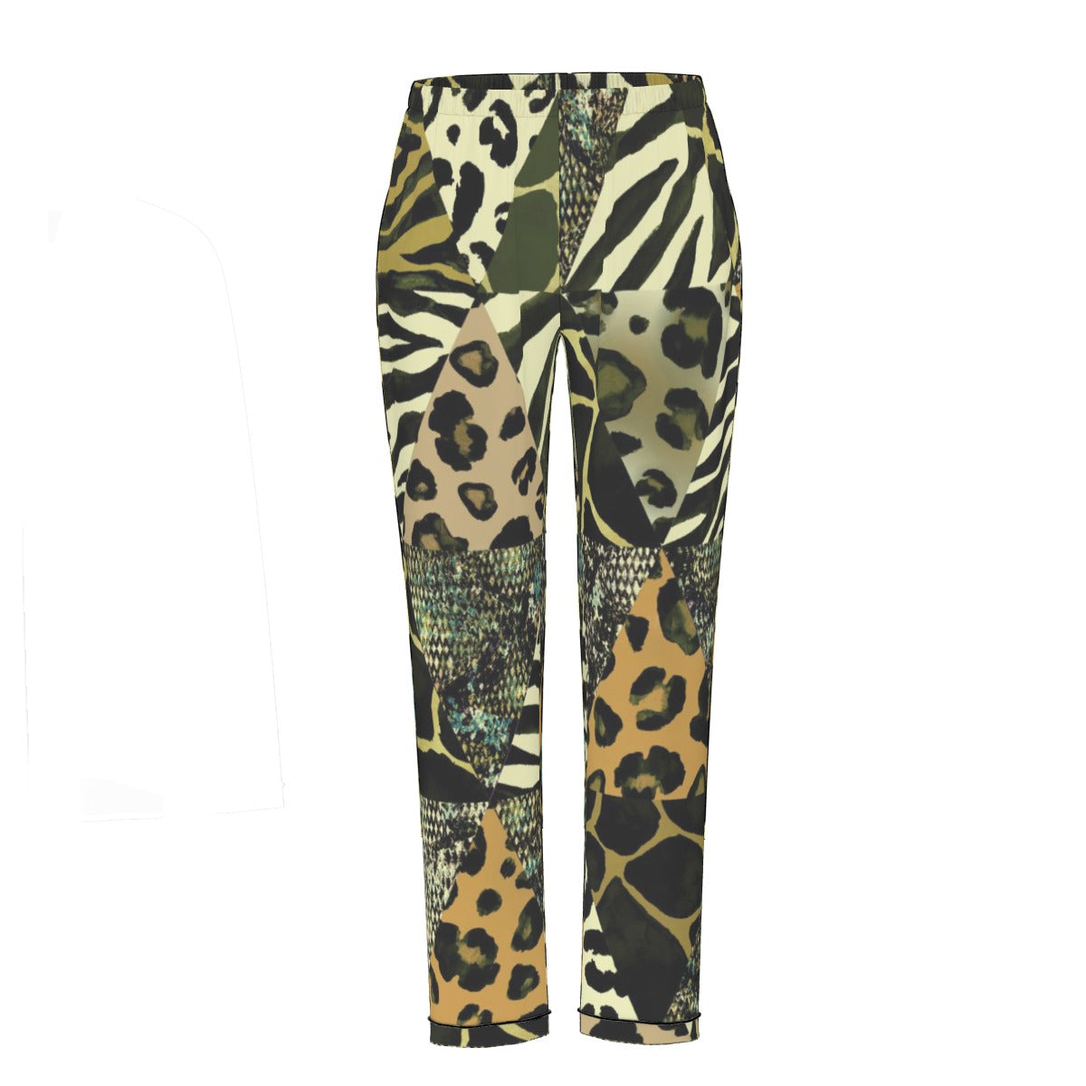 All-Over Print Women's Long Sleeve Pajama Set With Black Contrast Piping