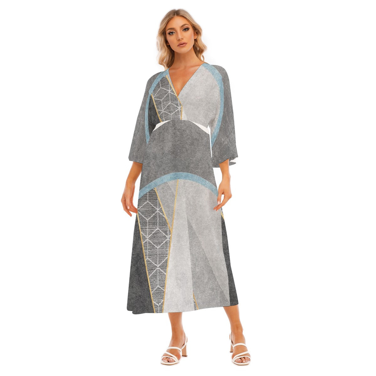 All-Over Print Women's Mid-Sleeve Long Dress