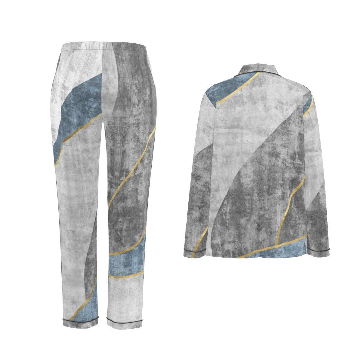 All-Over Print Women's Long Sleeve Pajama Set With Black Contrast Piping