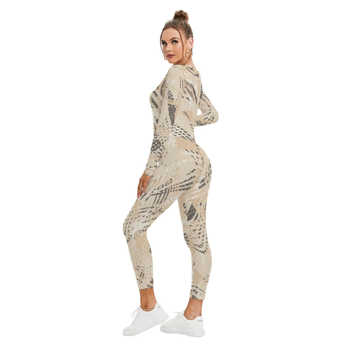 All-Over Print Women's Plunging Neck Jumpsuit