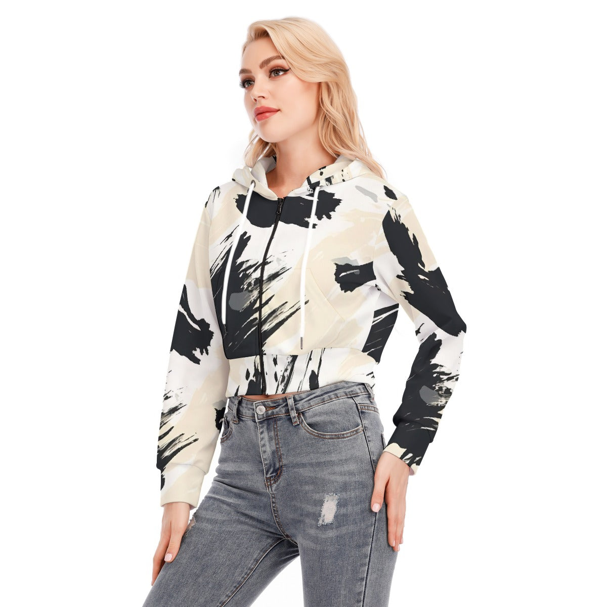 All-Over Print Women's Crop Top Hoodie With Zipper Closure