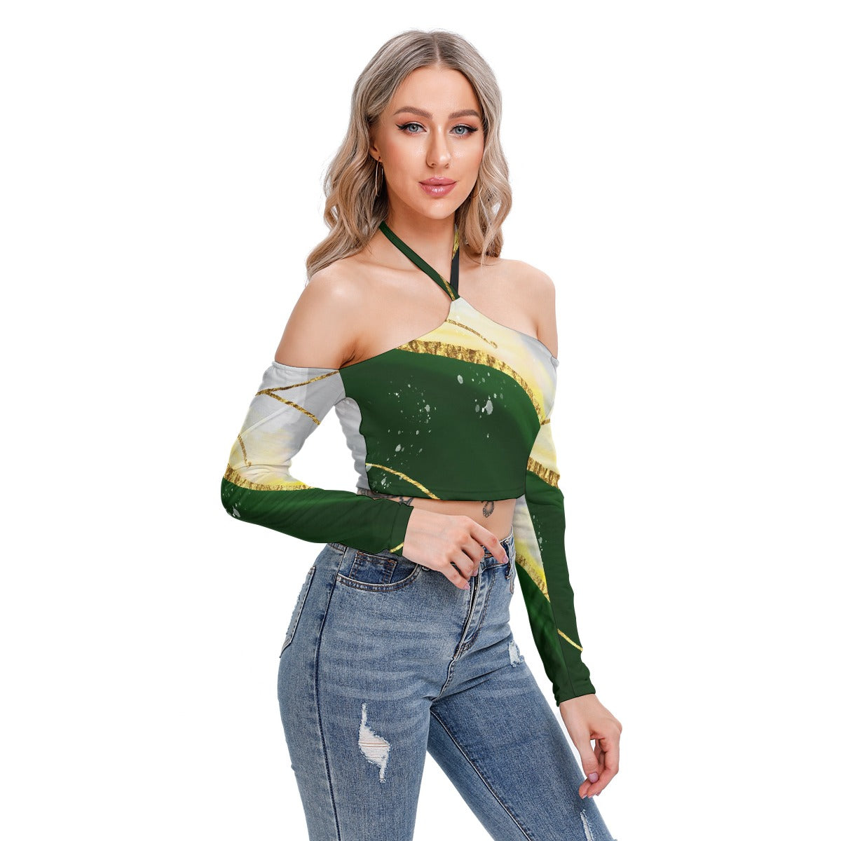 All-Over Print Women's Halter Lace-up Top