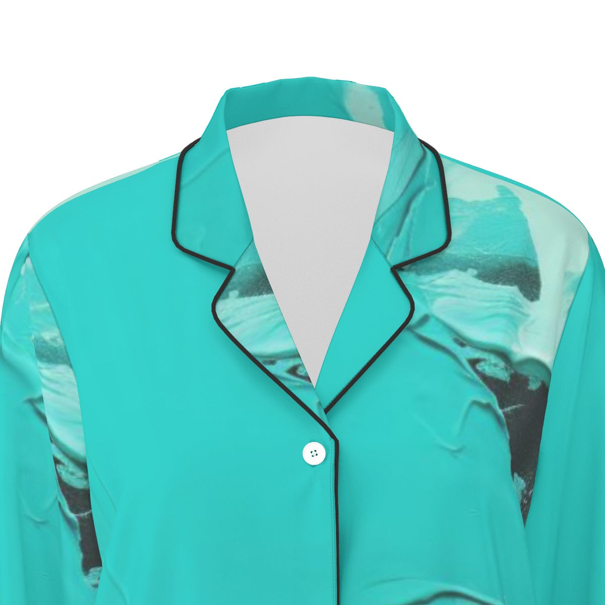 All-Over Print Women's Long Sleeve Pajama Set With Black Contrast Piping